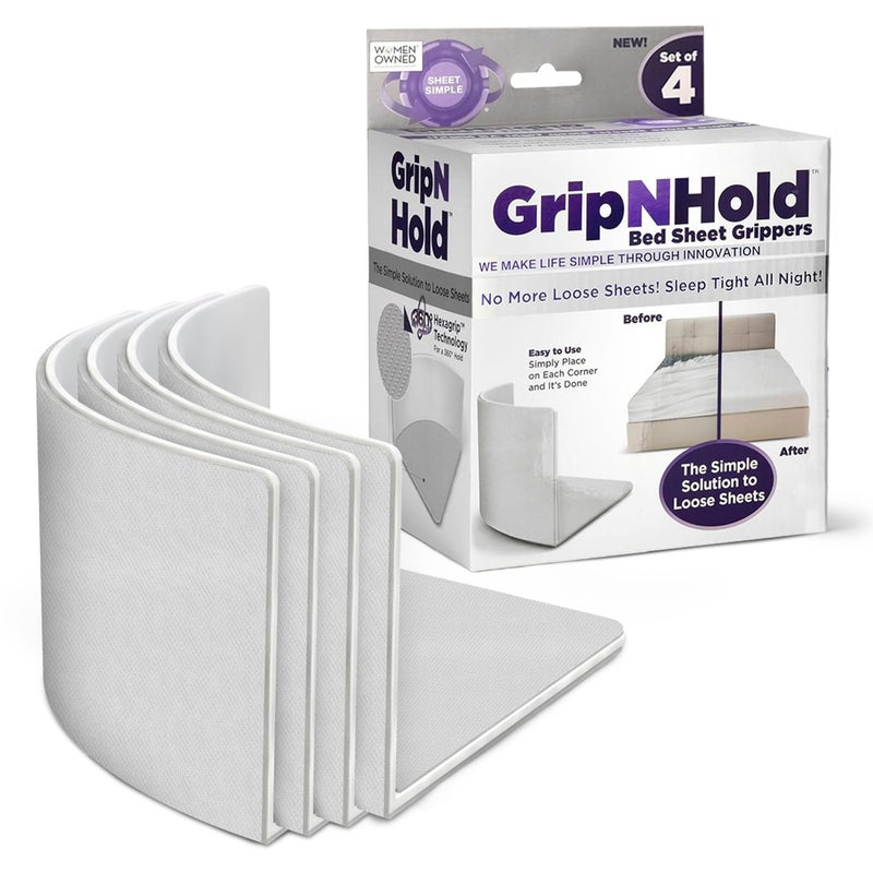 GripNHold Bed Sheet Holders - Heavy-Duty Fitted Sheet Gripper with 360 Degree Non-Slip Grip, Corner Sheet Holder Fit for Bed Sizes, One-Time Installation, Keeps Sheets Firm & Tight, 1-Pack - Image 1